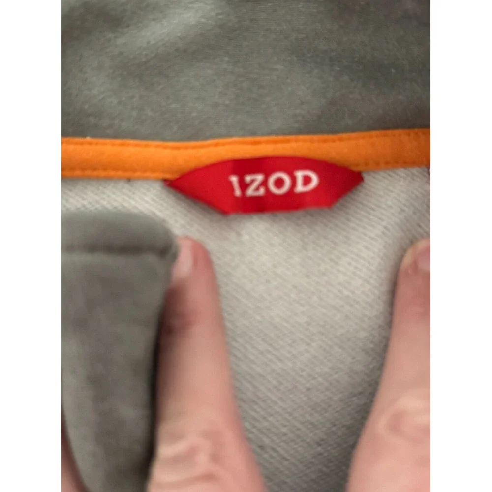 IZOD Gray Long Sleeve 1/4 Zip Pullover Men Size L Orange‎ Accents